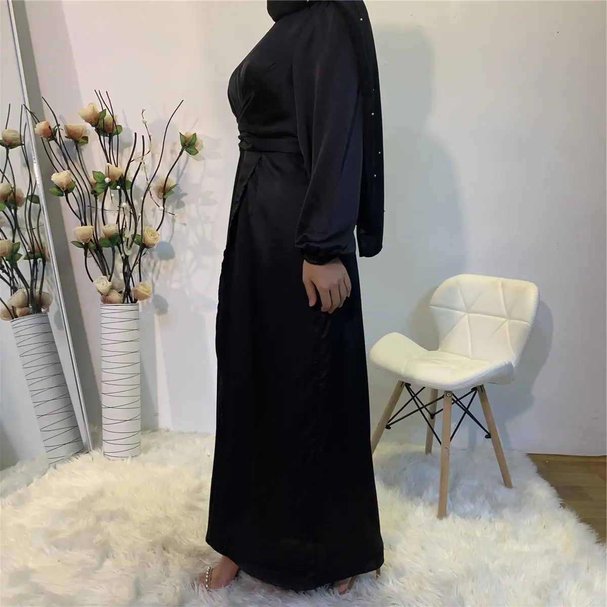 Eid mubarak abaya dubai turco cetim vestido