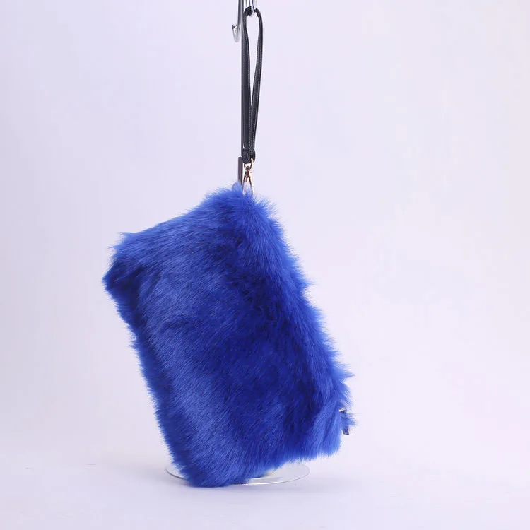 SWONCO пушистый мешок для женщин модные меховые сумки из искусственного лисьего меха новые модные женские клатчи сумки женские смешанные искусственный меховой клатч Сумки - Цвет: blue