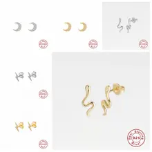 Стерлингового серебра простая Сережка-вкрутка идеальный подарок для женщин и девочек,, под змеиную кожу; lightning ювелирные изделия золото; серебро; сережки A30