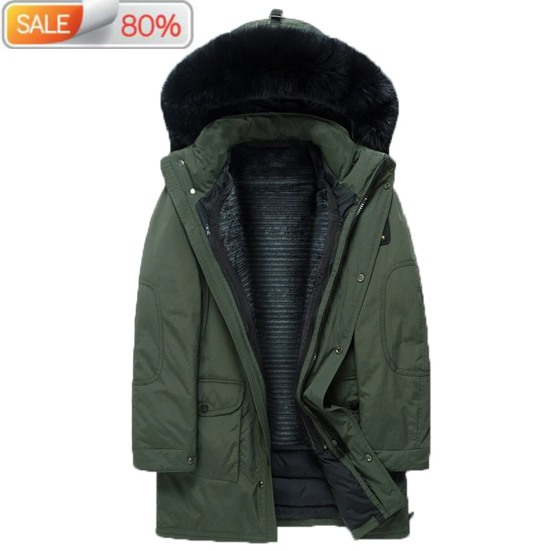 

Down Jacket Men's Real Coat Hooded Plus Size Rabbit Vest Fox Fur Collar Parka Homme Warm Jackets XN7A001 B21354