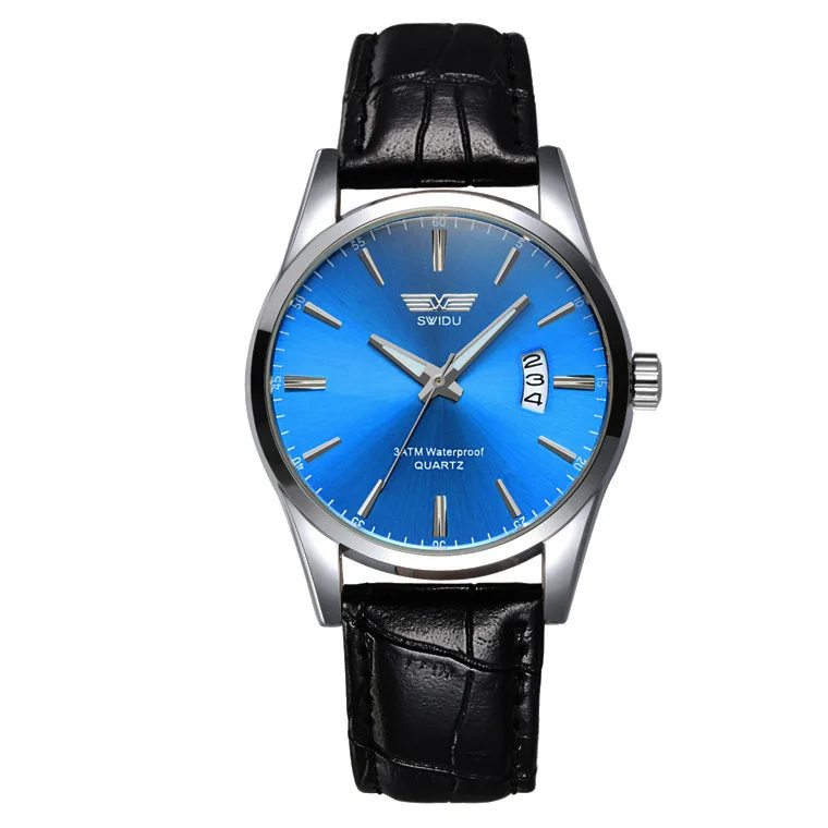 

Swidu rui degrees MEN'S Leather Belt Calendar Hands Night Light Watch