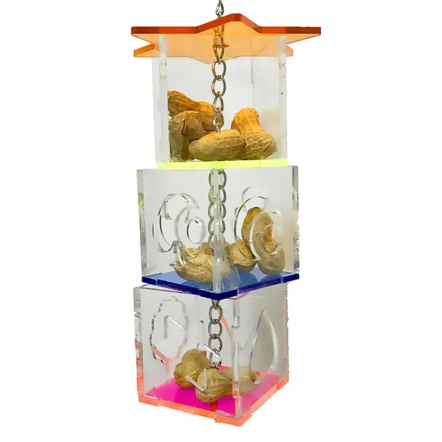 Parrot Hanging Chewing Feeding Toy, 3 Layer Transparent Food Feeder Holder Hanging Forage Star Shaped Box Cage Toy 2020 4
