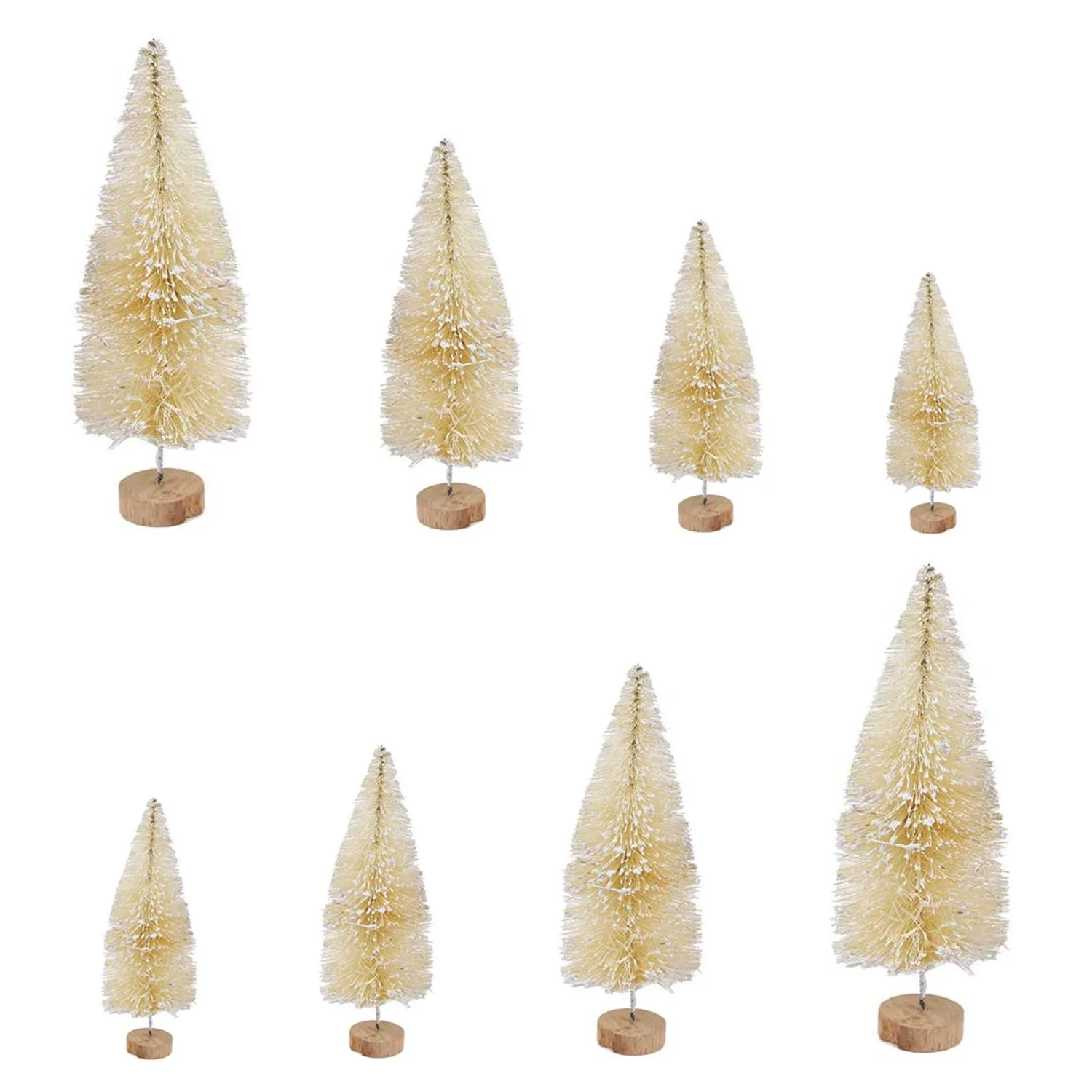 Behogar 8pcs Mini Tabletop Artificial Snow Flocked Christmas Tree Ornament Decorations Set for Xmas Home Party Desktop Decor - Color: Beige