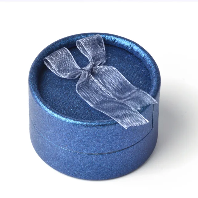 10PCS Dark blue 10 шт. круглая коробка для украшений с бантиком для сережек и колец Органайзер коробка подарочные коробки шкатулка для бижутерии Свадебная Упаковка Оптом - Цвет: 10PCS Dark blue