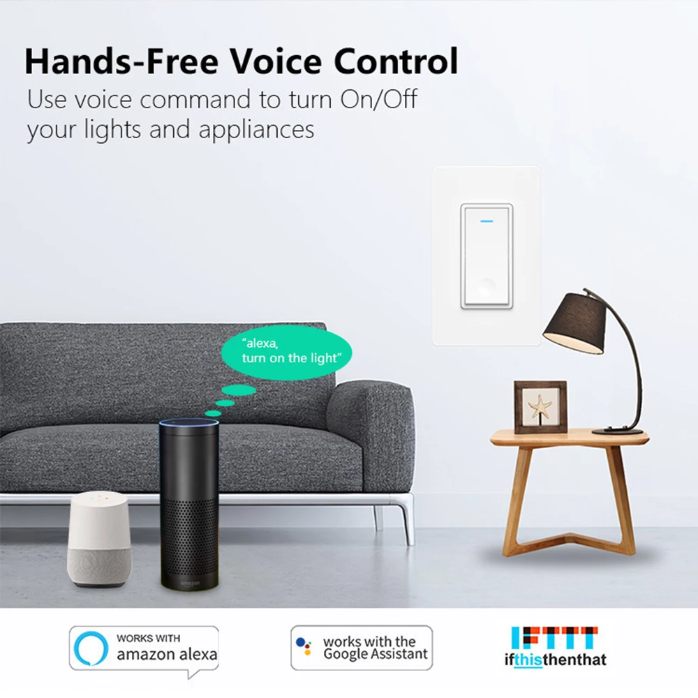 US Wifi Smart Light Switch 1 Gang Panel Wall Interruptor Touch Switch Control for Home US Standard Work with Alexa Google Home