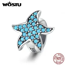 WOSTU, настоящая 925 пробы, серебряные силиконовые пробки, бусины, морские звезды, голубые шармы, подходят к оригинальному браслету, кулон, ювелирное изделие CQC1313