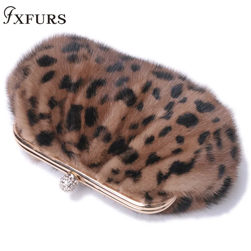 leopard Новые меховые сумки из цельной кожи норки модные вечерние клатчи Женская сумка через плечо с леопардовым принтом камуфляж - Цвет: leopard