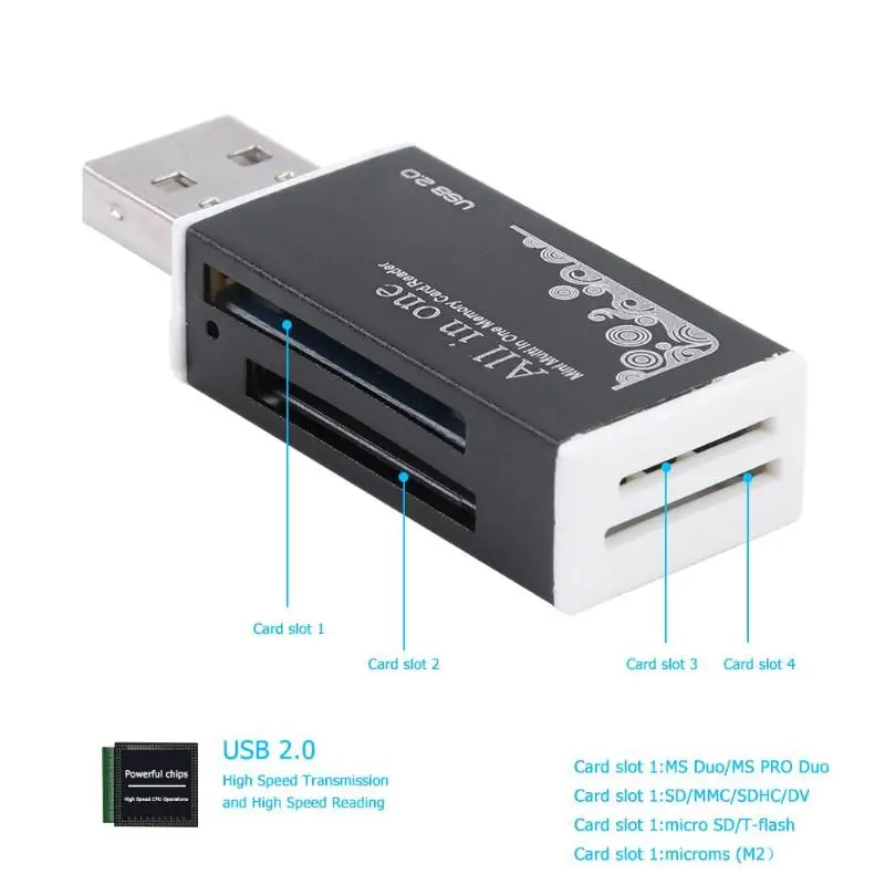 USB2.0 4 в 1 многофункциональный считыватель карт памяти для MS/TF/Micro MS/M2/карта памяти Plug and Play Windows 2000/XP/Vista или более поздней версии