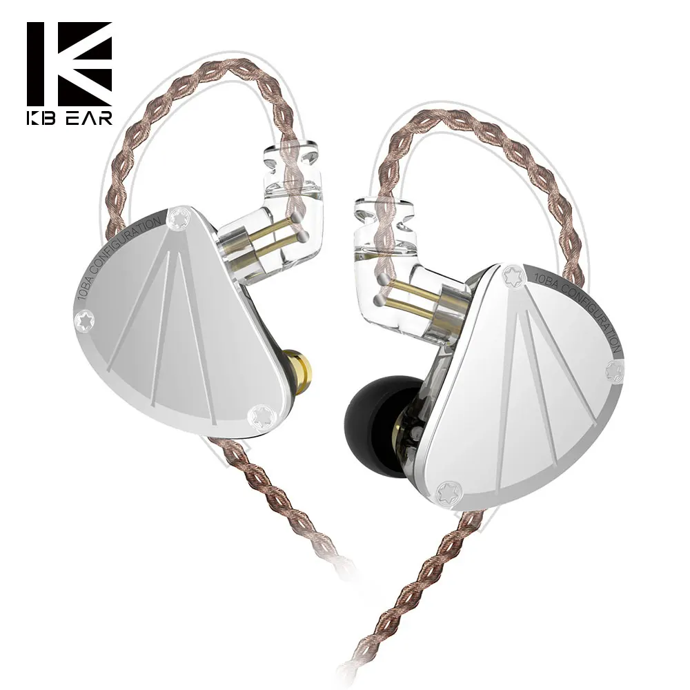 KBEAR KB10 5 сбалансированная арматура драйвер в ухо наушники HIFI монитор с басом наушники с 2PIN кабелем KZ AS10 C12 ZS10 PRO - Цвет: black no mic