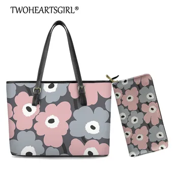 

Nordic Style Handbags Poppy Pattern Women 2Pcs/Set PU Shoulder Bags Large Capacity Shoulder Bags Top-handle Bag Totes for Travel