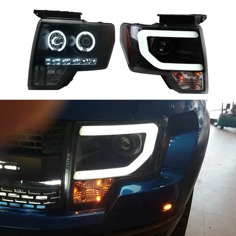 

For Ford F150 2008-2014 Front Outside Assembly Headlight C Shape LED White Light