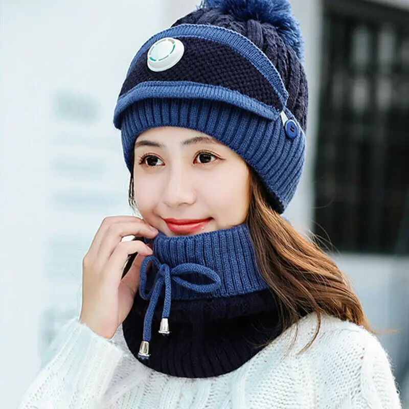 Imcute,, модный, плюшевый, шерстяной, вязаный, анти ПМ, 2,5, женский, 3 шт., зимний, теплый, Шапочка-шарф, маска, набор, вязаная, Лыжная шапка