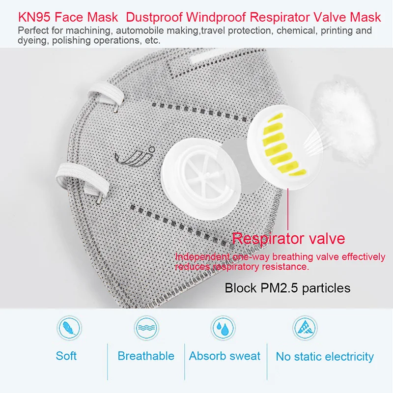 

1/5/10PCs Folding Valved Dust Mask PM2.5 KN95 Anti Liquids Formaldehyde Bad Smell Bacteria Proof Face Mouth Mask Safe Breathable
