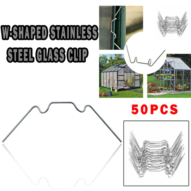 50Db Üvegházhatású Bilincsek Rozsdamentes Acél Üveg W Klipek 1,2 Mm Huzal W-Alakú Fém Kiegészítők