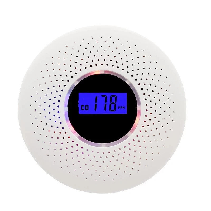 Sensores de monóxido de carbono y Detector de humo 2 en 1, pantalla LCD operada por batería, alarma de humo con luz LED, advertencia de sonido intermitente