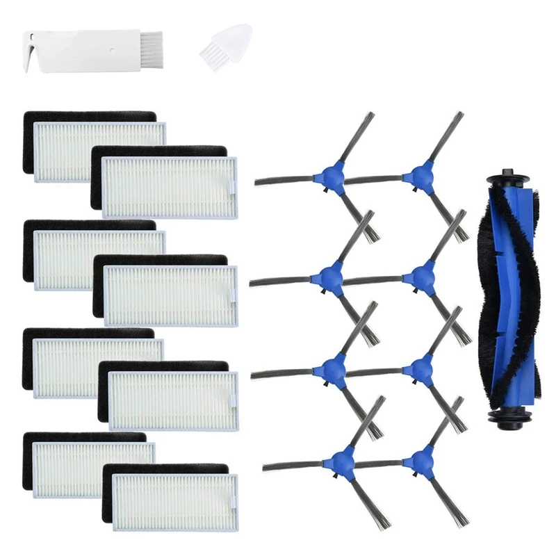 Комплект запасных аксессуаров, совместимый для Eufy Robovac 11 S, Robovac 30, Robovac 15C, Robovac 30C, 8 фильтров, 8 боковых щеток, 1 основной брус