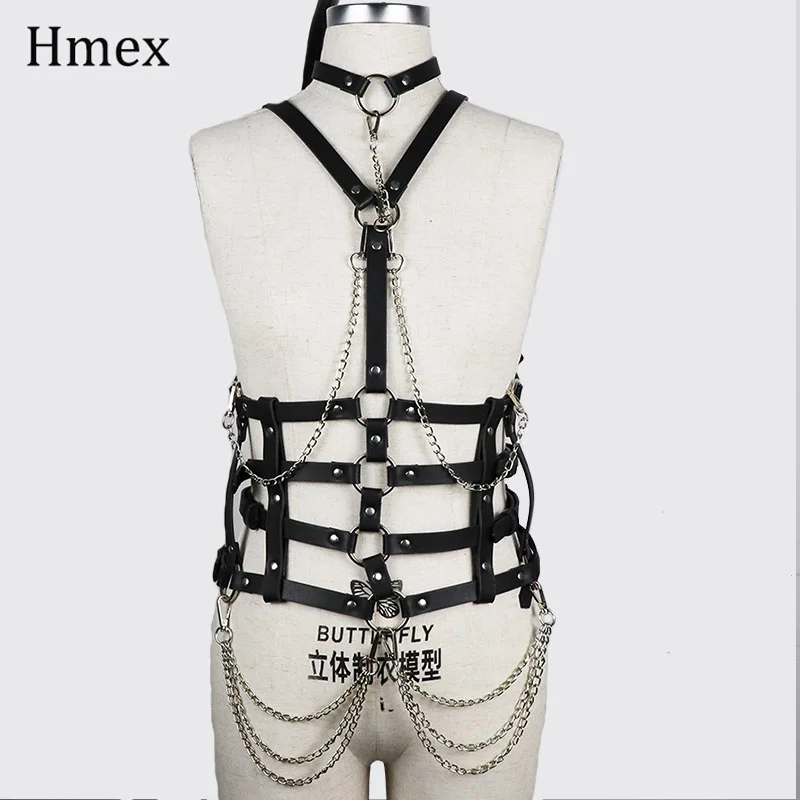 Black Hmex пикантные жгут Для женщин PU кожаная портупея пояс-цепочка Готический бюстгальтер с подвязками на талии цепи БДСМ женские эротические аксессуары нижнее белье - Цвет: Black