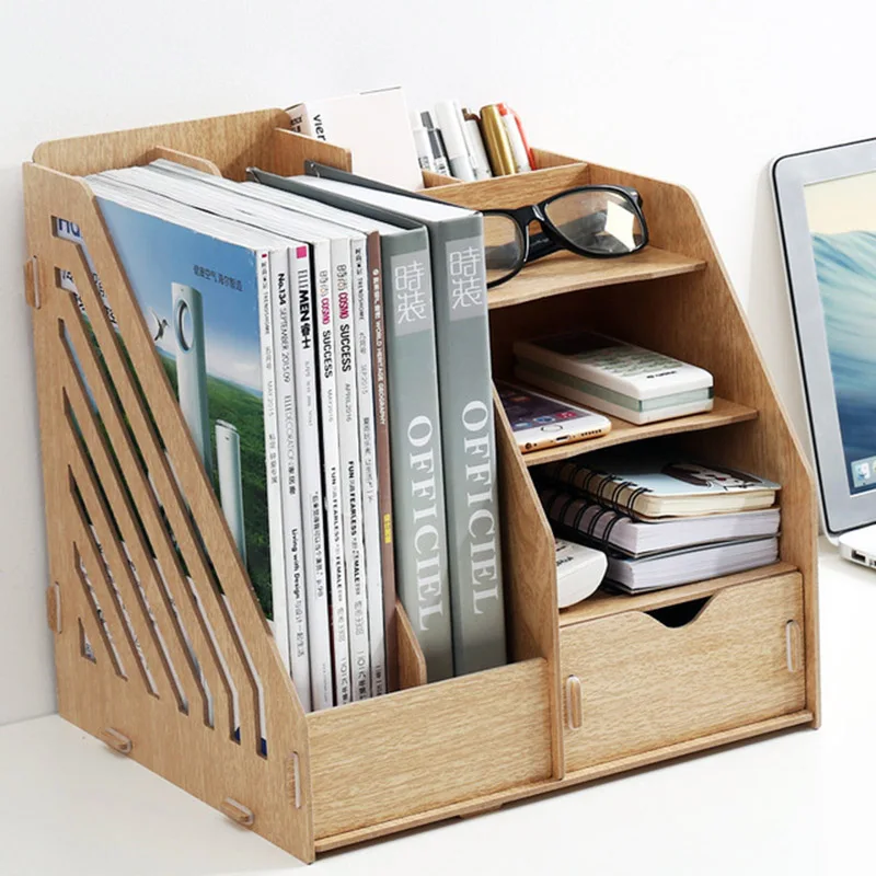 Tan wood DIY деревянный лоток для документов книжная полка многофункциональный ящик тип коробка для хранения ручка карандаш файл держатель офисный стол Хранение коробка - Цвет: Tan wood
