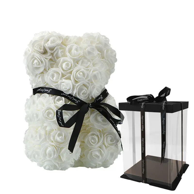 Прямая поставка, 40 см, роскошный розовый медведь, розы, плюшевый медведь, роза, искусственный цветок, новогодние подарки для женщин, подарок на день рождения, День святого Валентина - Цвет: 25cm white with box