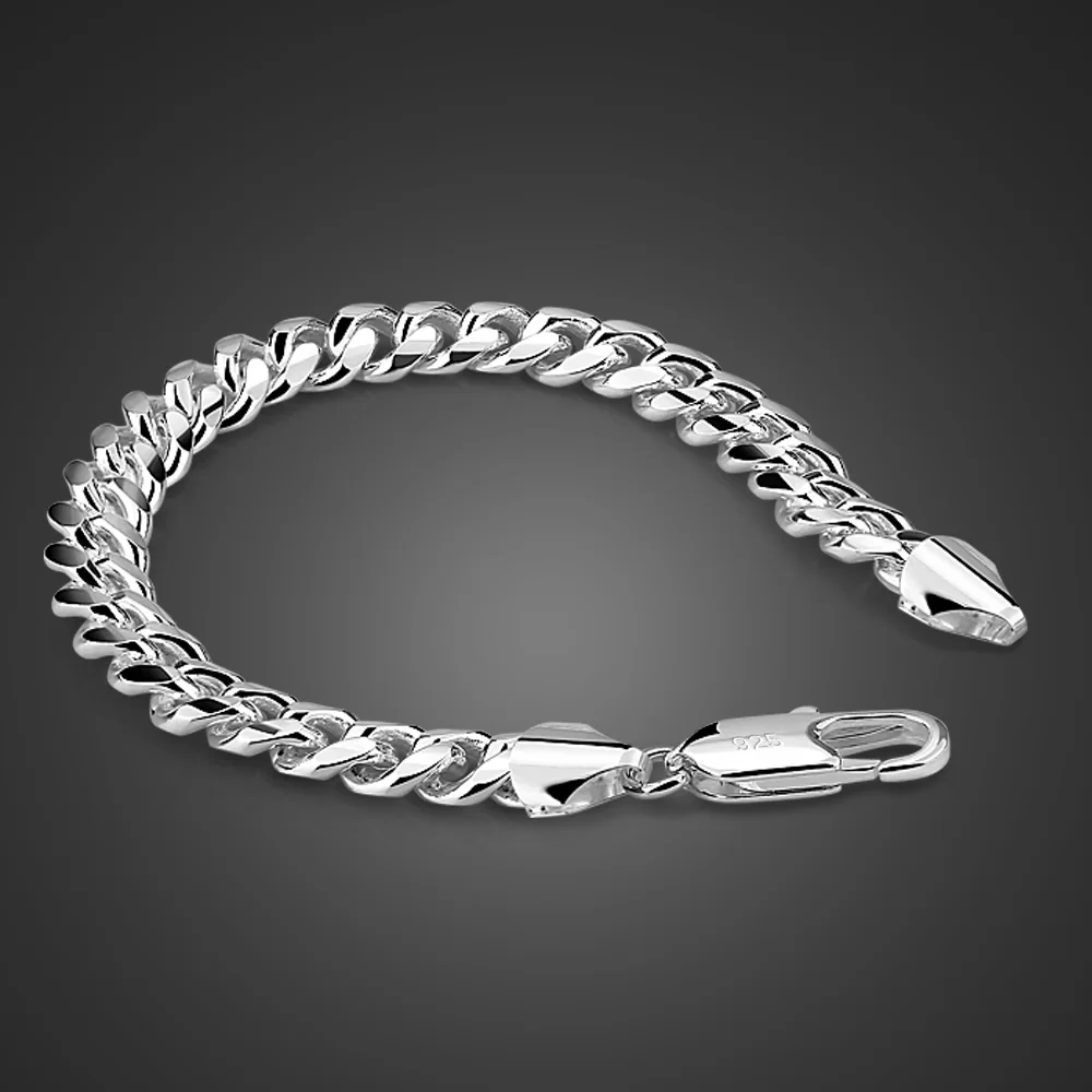 Cool Fashion Men 925 Sterling Silver Bracelet Pure Silver Man's link