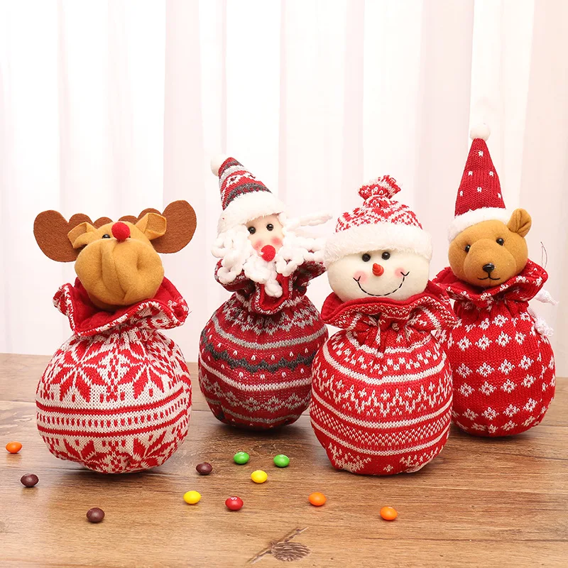 

2019 Red Knitted Christmas Tree Christmas Gift Candy Bags Santa Claus Snowman Apple Bundle Pocket Bag Home Christmas Decoration
