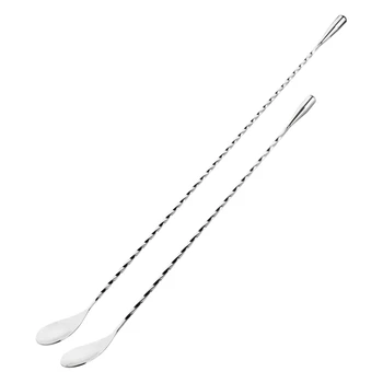 

15.7/12 Inches Bar Cocktail Spoons Set, Stainless Steel Spiral Pattern Cocktail Shaker Cocktail Mixing Spoon