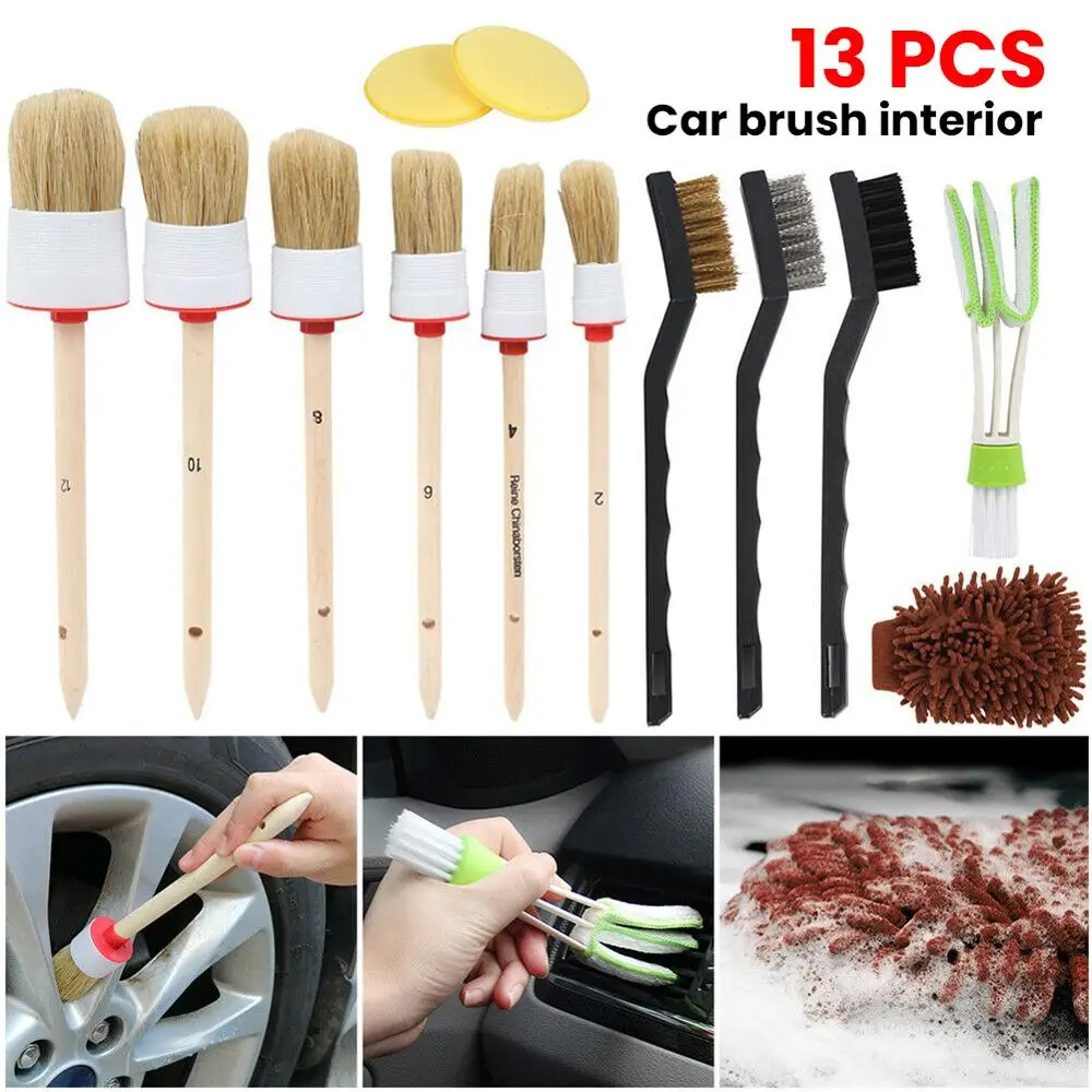 

13pc Car Detailing Brush Kit Vehicle Automotive Interior Cleaning Brush Car Dashboard Wheel Cleaning Dirt Dust Clean Dropship