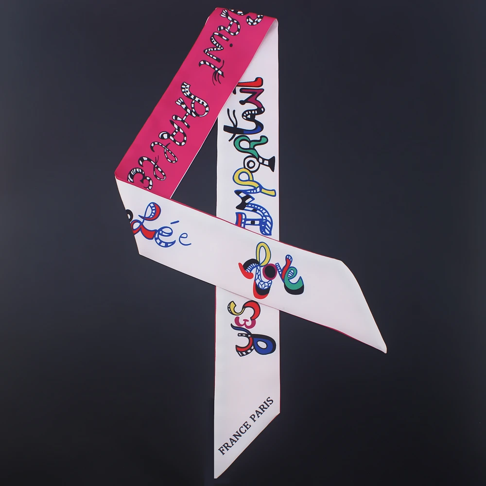 New Letter Print Skinny Women Silk Scarf Bag Ribbons Fashion Head Scarves Wraps Brand Female Foulard Belt For Ladies Tie |