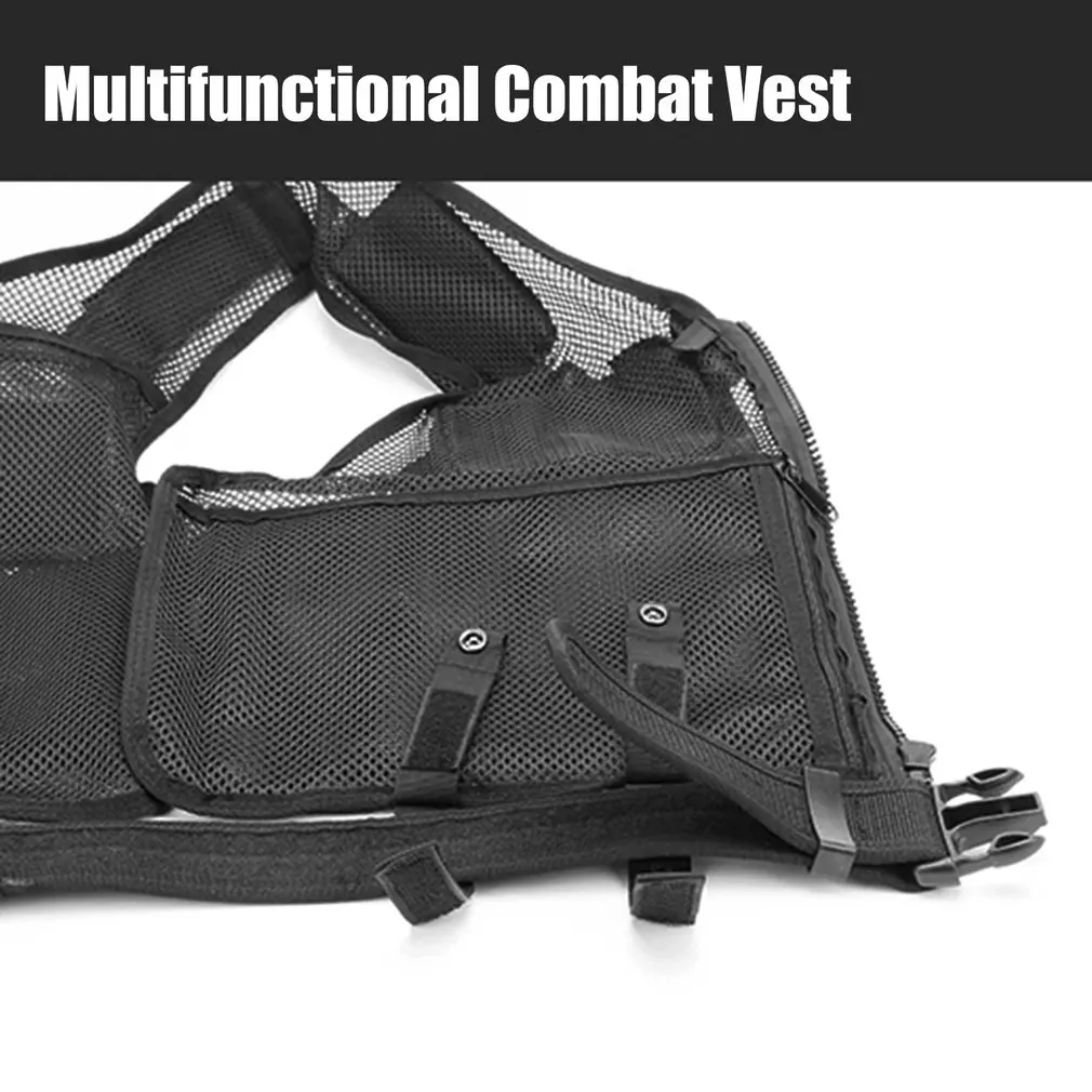 Belt Protect Multi Pockets Multi-Functional Combat Vest Mesh Breathable Black Tactical Vest Field Operations Equipment