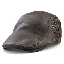 Wo мужские, британский, западный стиль, одноцветные, Плоские береты, шапка, кожаная мужская шапка, перфорированная, на шнуровке, осенние и зимние, теплые береты