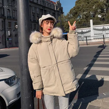 

Popular Winter Women Coat Loose Large Pocket Solid Jacket Parkas 2020 Thickening Cotton Padded For Female