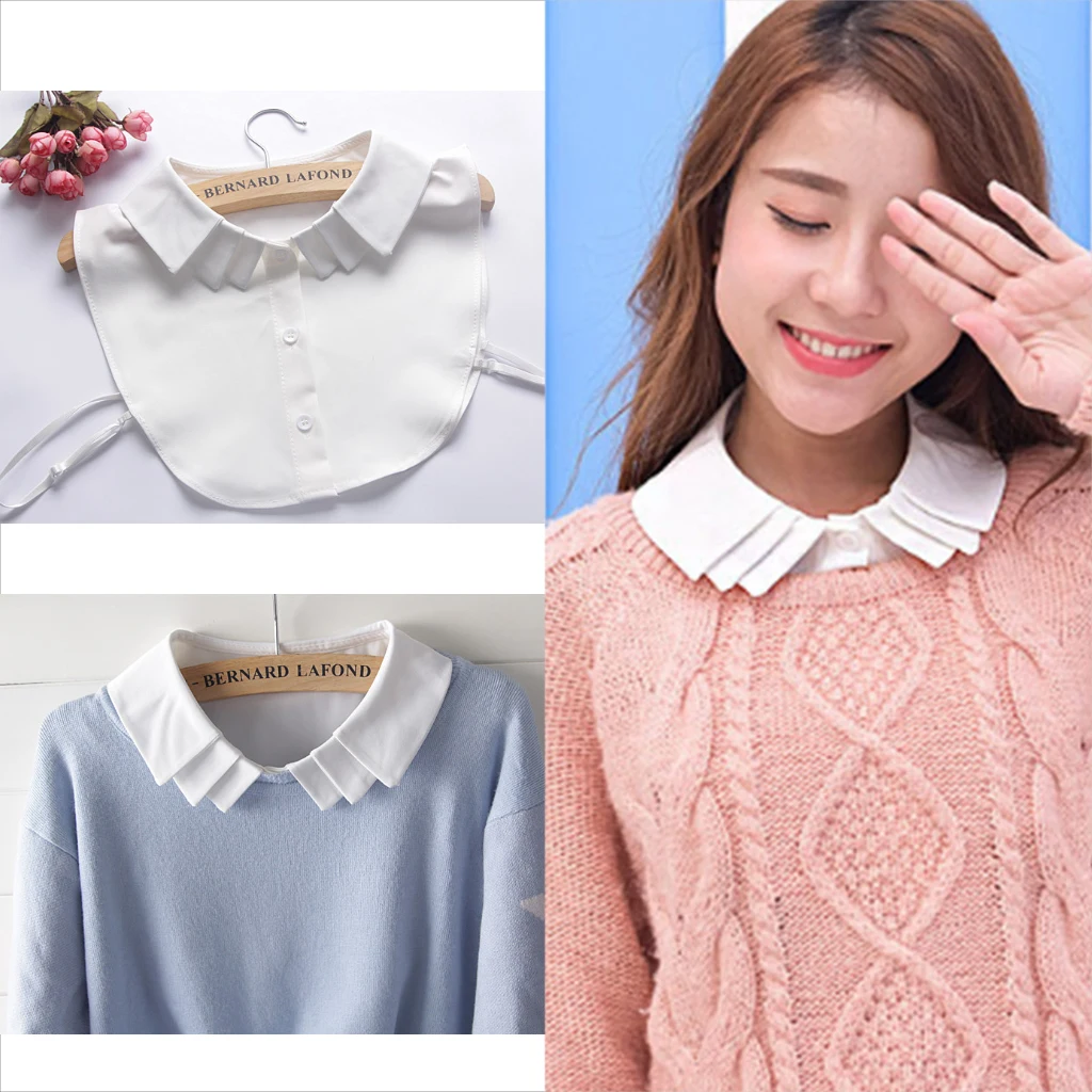 Белый Съемная женская блузка для девочек из белого и черного шифона с фальшивым украшением - Цвет: Белый
