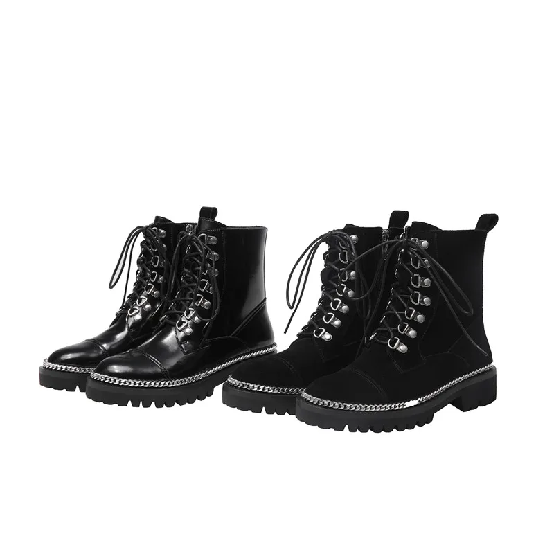 Smirnova Newest suede leather ankle boots women lace up round toe autumn Motorcycle Boots fashion low heel shoes woman