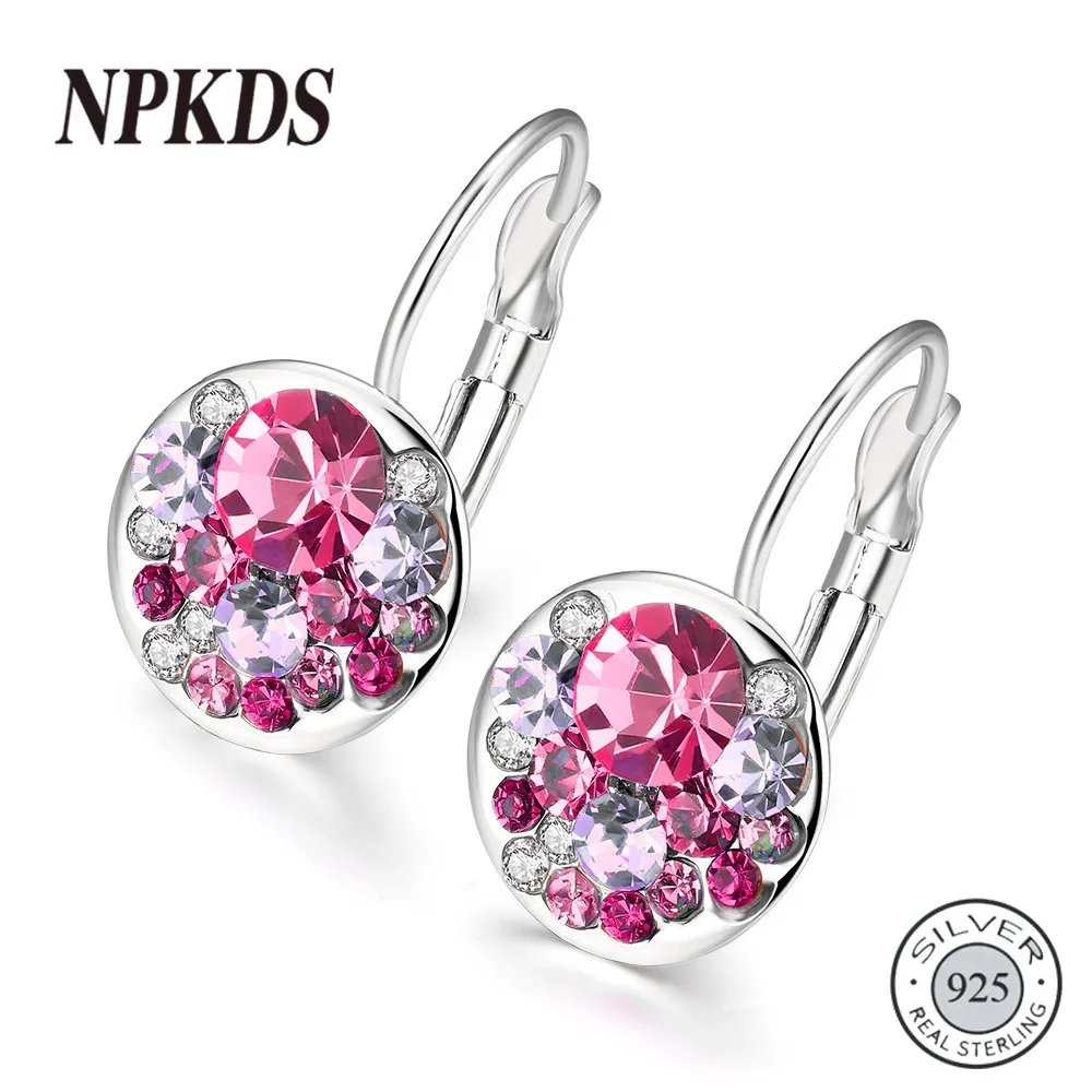 NPKDS, S925 Стерлинговое Серебро, кристаллы, сердце, серьги, сделаны с австрийскими элементами, на день матери, женский подарок, LCH654SR00