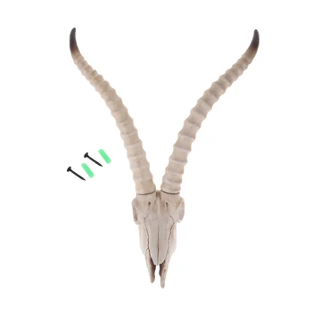 

Antique Sheep Head Skull Wall Mount Statue Ram Horns Carving Ornament Accessory #3