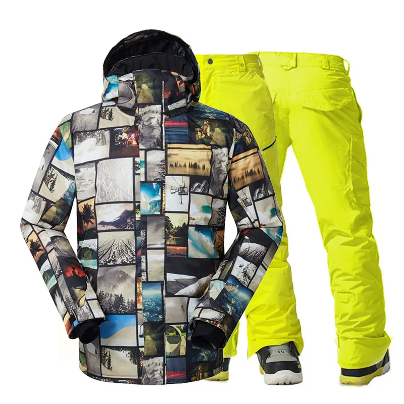Модный мужской зимний костюм спортивные куртки одежда для сноуборда водонепроницаемая ветрозащитная пропускающая воздух лыжная куртка+ штаны GSOU Snow