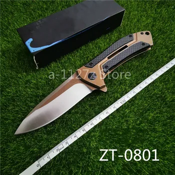 

High grade ZT0801 D2 blade TC4 Titanium+Carbon knives hunting knife military survival Fiber Folding knife Holiday gift EDC tool