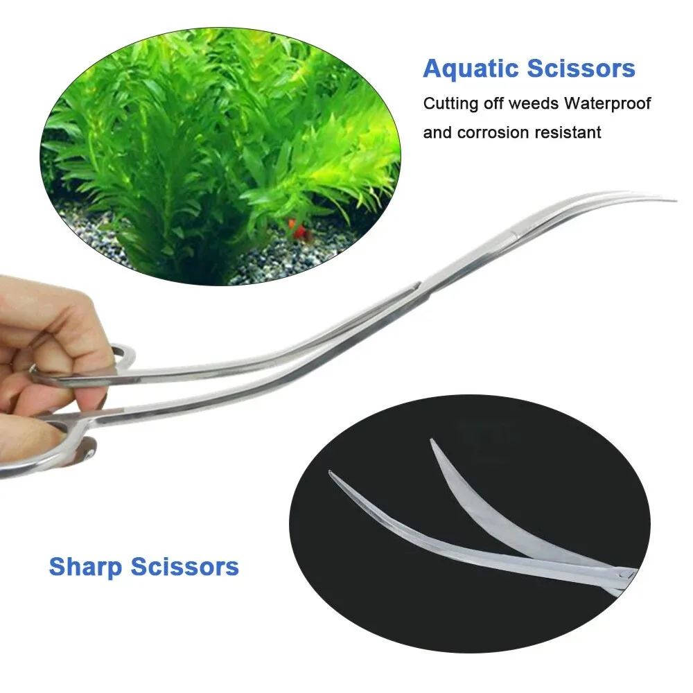 Stainless Aquarium Clipper Scissor Curve Cut Steel Plant Clip Shear Aquascape Clean Snip Aquatic Tank Water Wave Grass Clipper fish bowl decorations