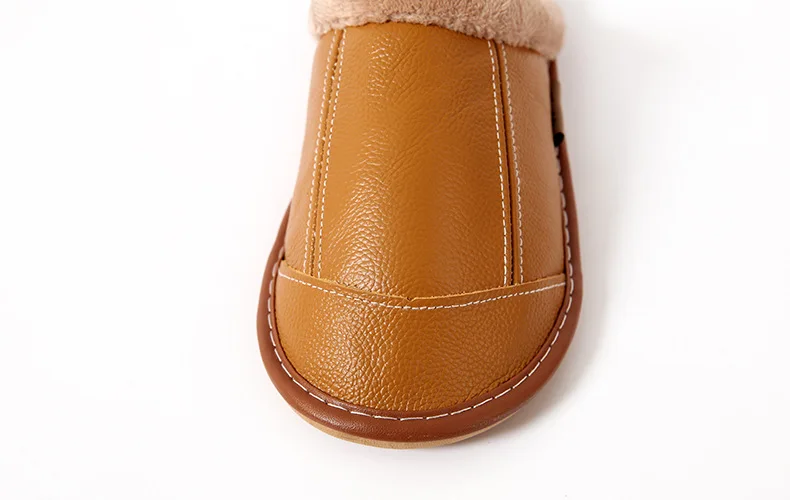 Lizeruee/модные зимние теплые тапочки для женщин; мягкие женские кожаные тапочки на меху; нескользящая домашняя водонепроницаемая обувь; WS653