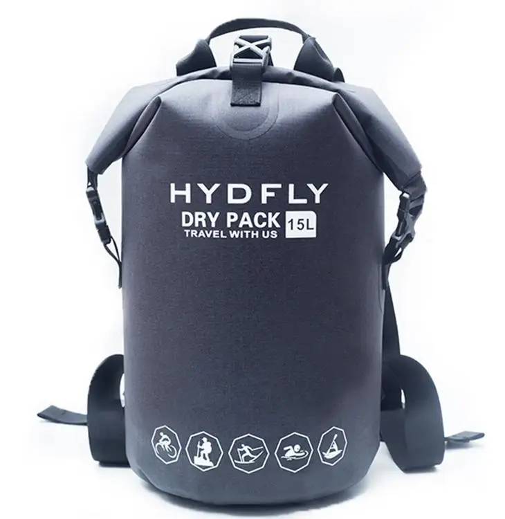 15L HYDFLY 600D ТПУ Спорт на открытом воздухе водонепроницаемый герметичный заплечный гермомешок для водного спорта пляж серфинг водостойкий мешок рюкзак - Цвет: Черный цвет