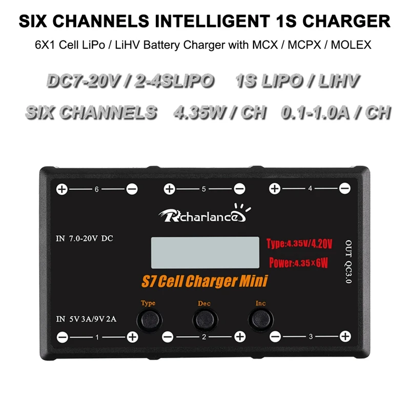 Rcharlance 1S зарядное устройство 6X4,35 Вт Lipo/Lihv зарядное устройство с Micro-Mx Mcpx