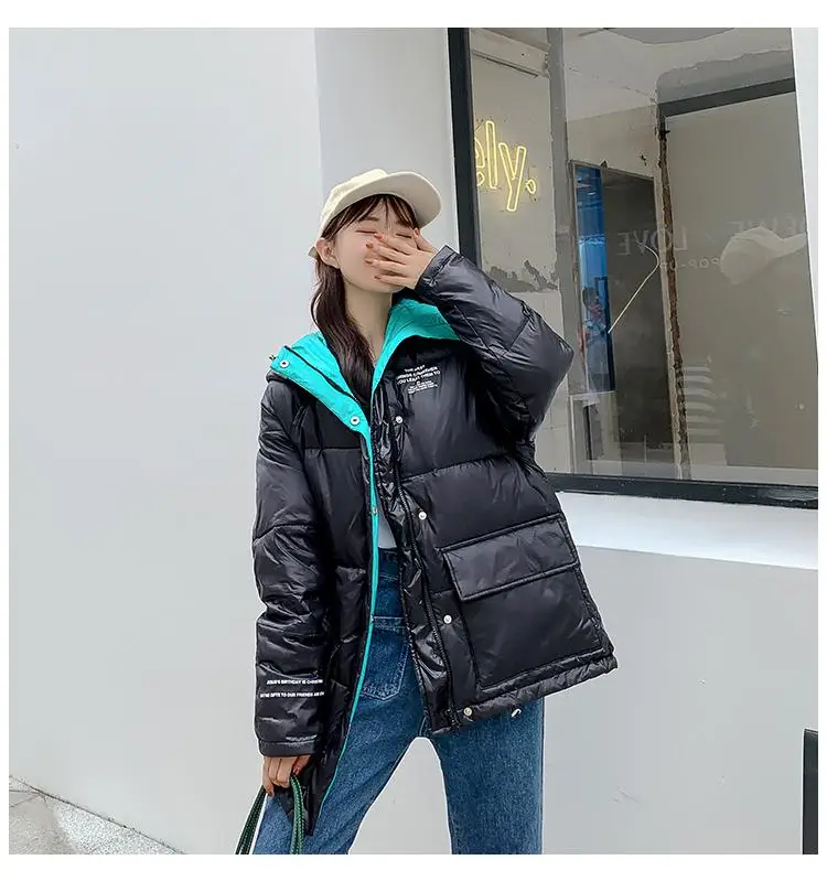 New Down Dress Female Korean Cotton Jacket Short Style Student Bf Bread Dress Soft Girl Cotton Dress Winter Coat - Цвет: Черный