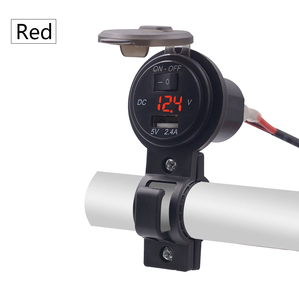 5 V/2.4A мотоцикла USB разъём адаптера питания с переключателем постоянного тока 12 V-24 V Водонепроницаемый телефон Зарядное устройство вставляемый в розетку вольтметр крепление на руль велосипеда(Outle - Цвет: RED