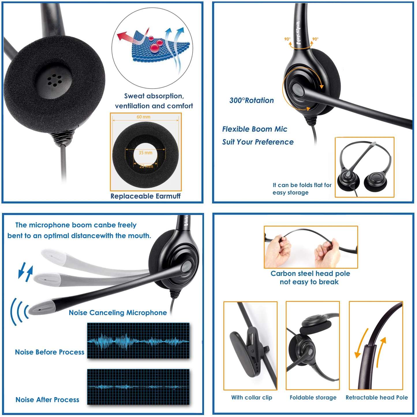 Call center headphones QD (Quick Disconnect) headset with single 3.5mm plug for laptop Smartphone computer PC notebook etc
