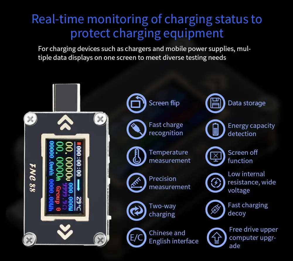 FNC88 тип-c PD триггер USB-C Вольтметр Амперметр Напряжение 2 способ измеритель тока мультиметр PD зарядное устройство батарея USB Тестер