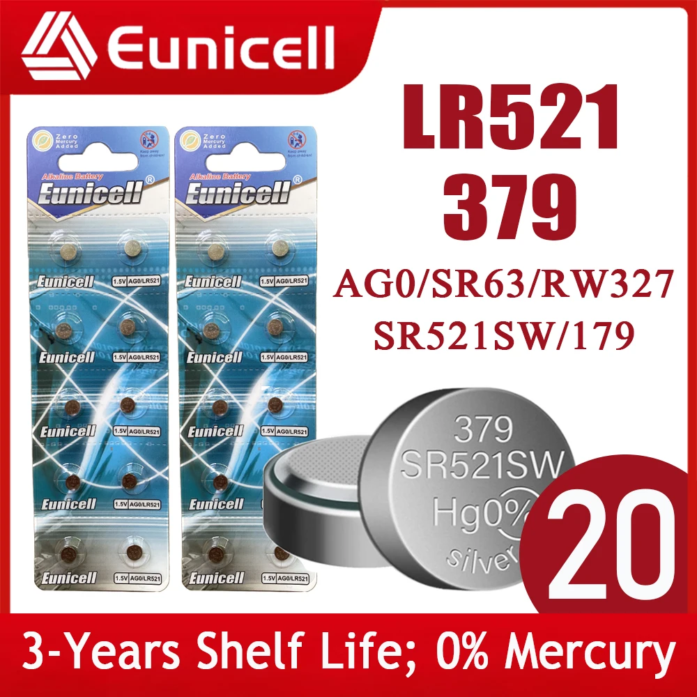 Eunicell 2021-Новинка 20 шт. AG0 379A LR63 LR521 SR63 SR521SW V379 LR69 Кнопочная батарея 1 5 В щелочная с