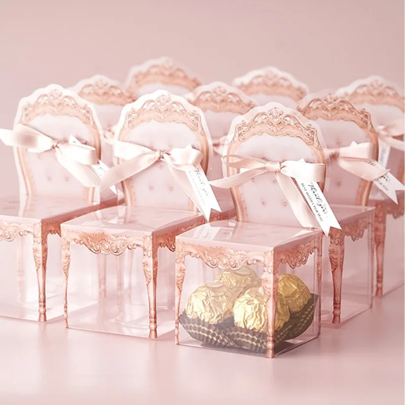 8pcs Creative Retro Wedding Sugar Rose Gold Box PVC Gift with Ribbon Decorative Favor Table Decor Candy Boxes | Дом и сад
