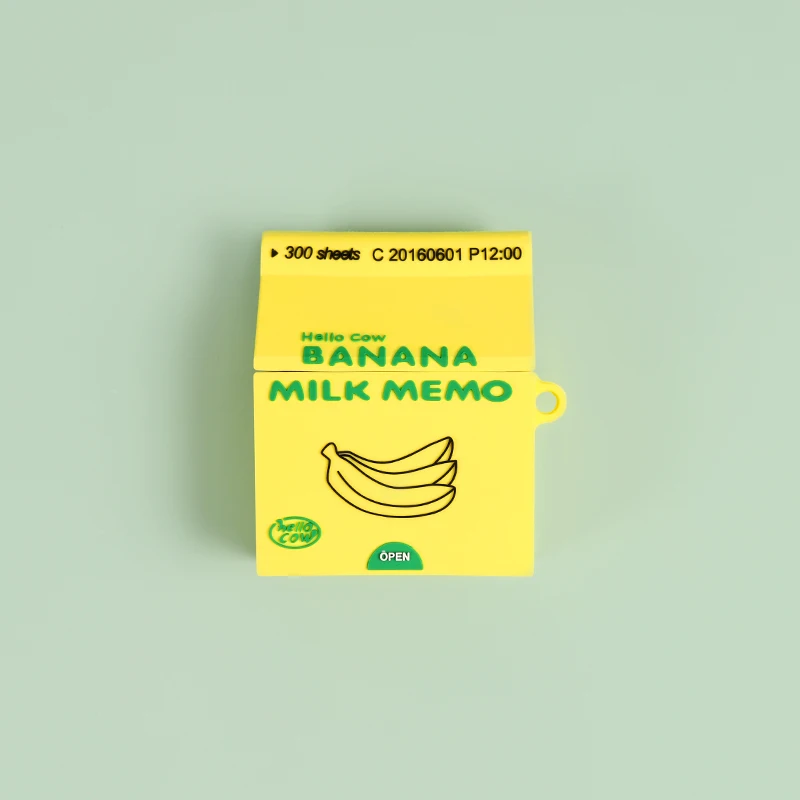 yellow Мультяшное банановое молоко Memo чехол для наушников Мягкий силиконовый чехол для AirPods 1 2 Bluetooth гарнитура зарядная коробка милые чехлы с крюком - Цвет: yellow