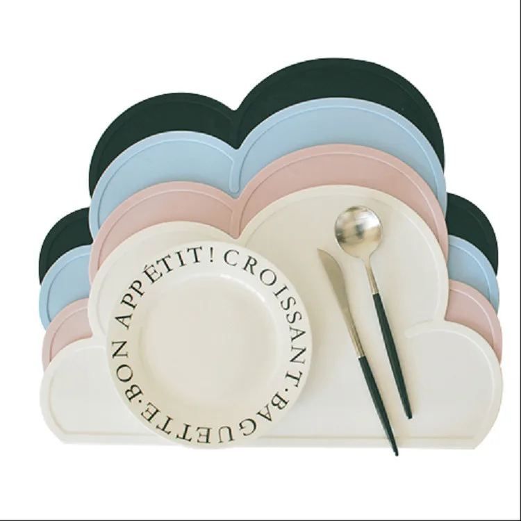 

Cute Silicone Placemat Mat Baby Kids Cloud Shaped Plate Mat Table Mat BPA Free Waterproof Set Home Kitchen Pads