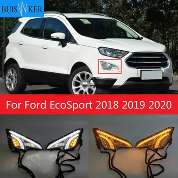 

2PCS Car LED DRL Daytime Running Light For Ford EcoSport 2018 2019 2020 Yellow Turn Signal Function Waterproof Fog Lamp cover